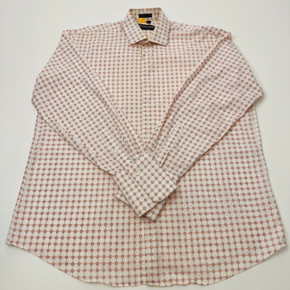 Stacy Adams Mens Dress Shirt‎ 17.5 36/37 White Purple Orange Geometric Medallion